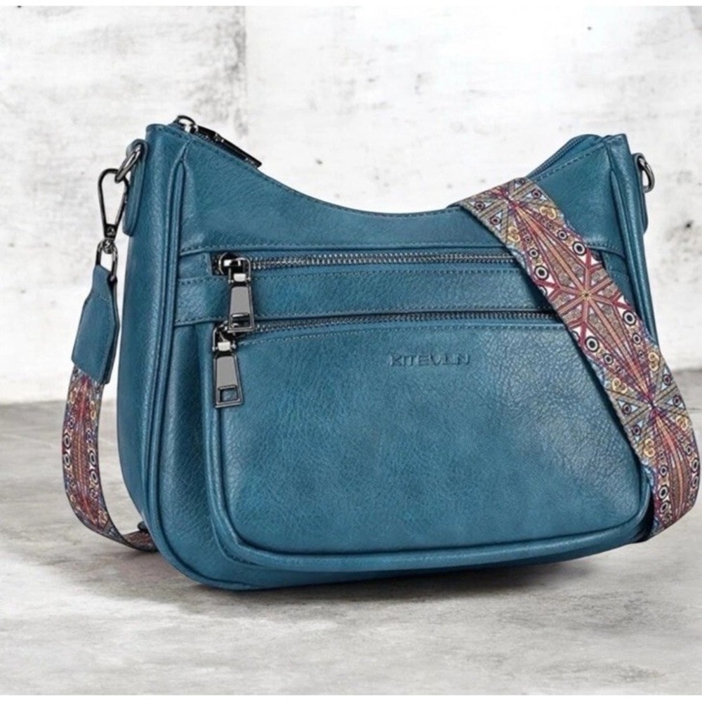 Blue Crossbody Bag Women Multi Pocket Shoulder Strap Bag
